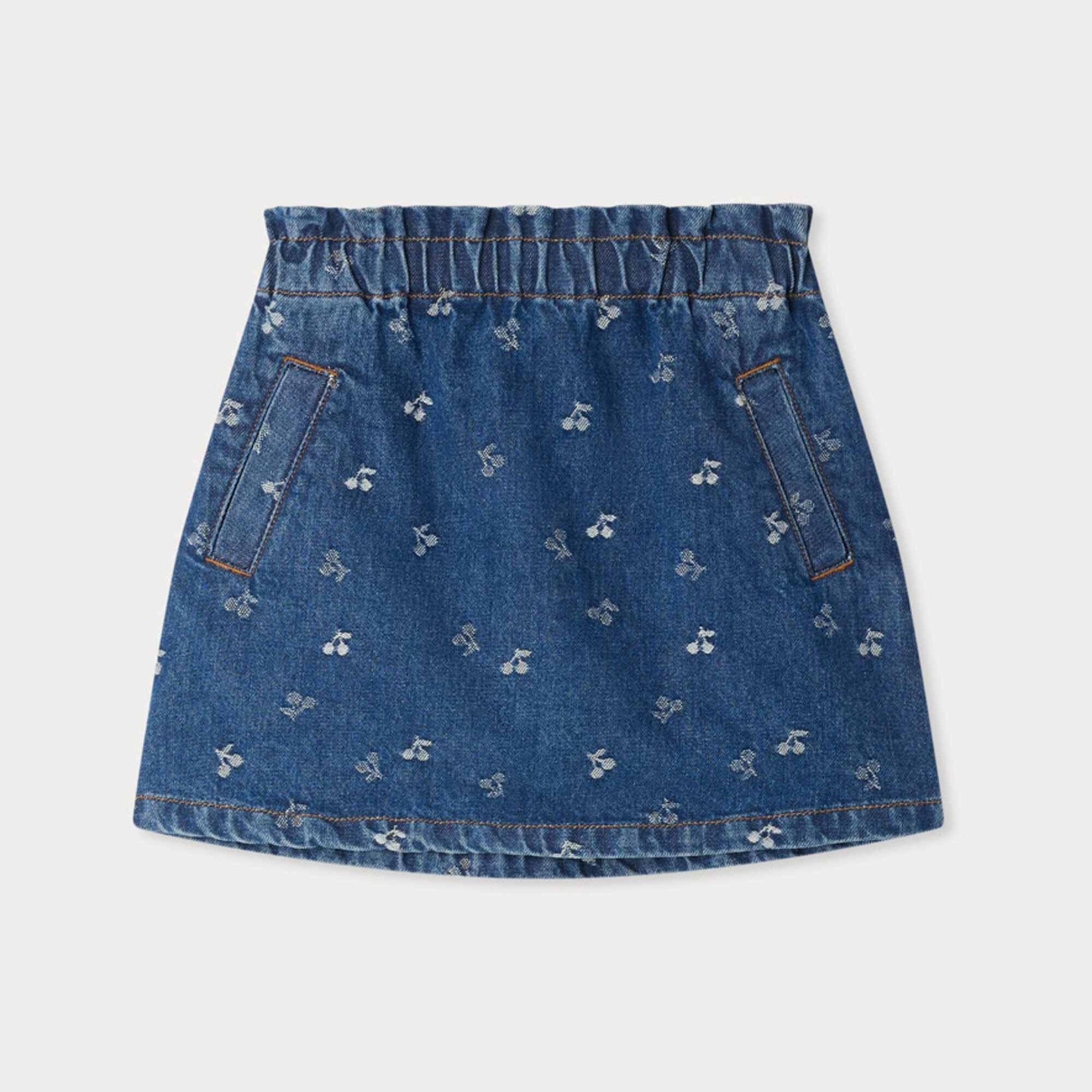 Bonpoint-Jensua elasticated waist skirt in cherry jacquard denim