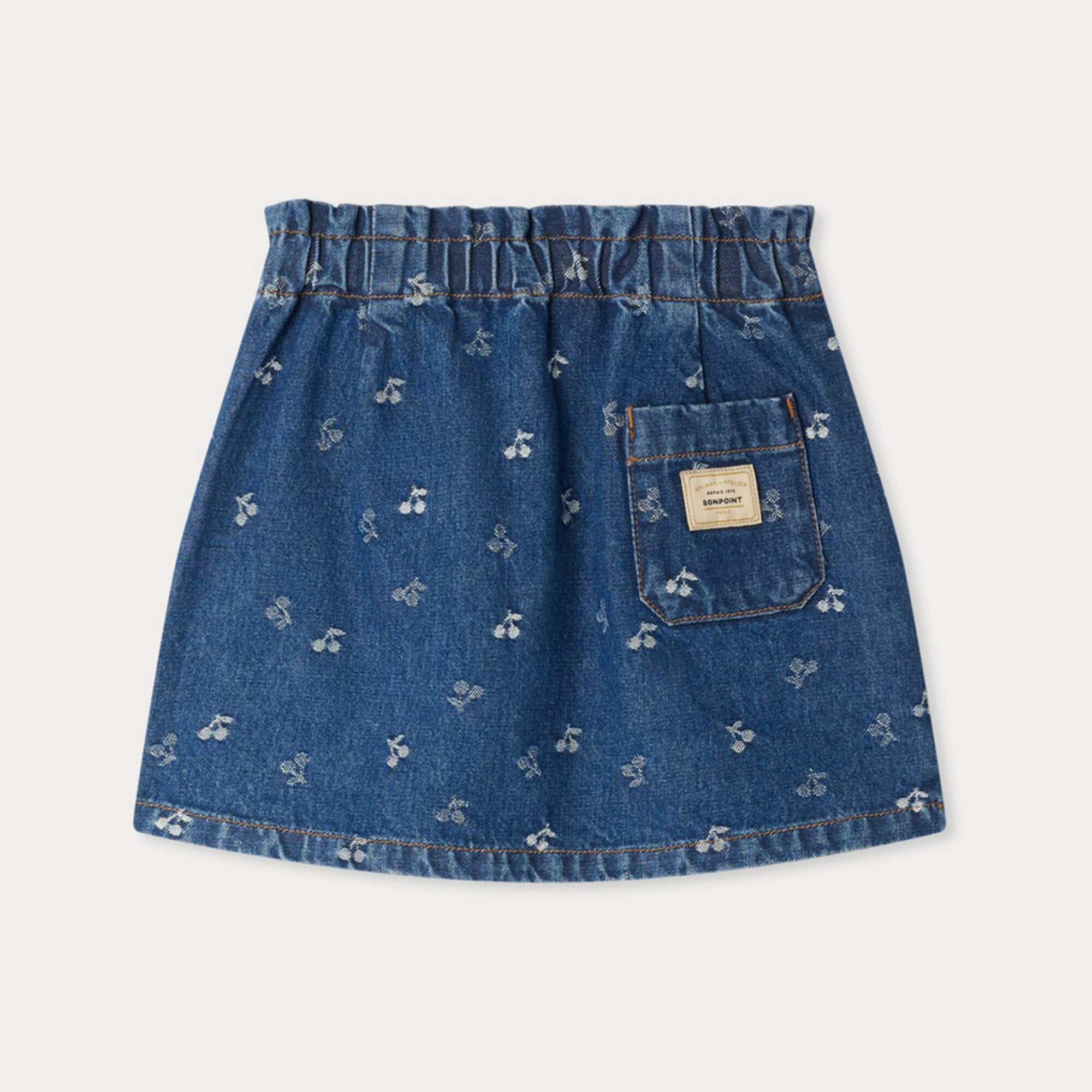 Bonpoint-Jensua elasticated waist skirt in cherry jacquard denim