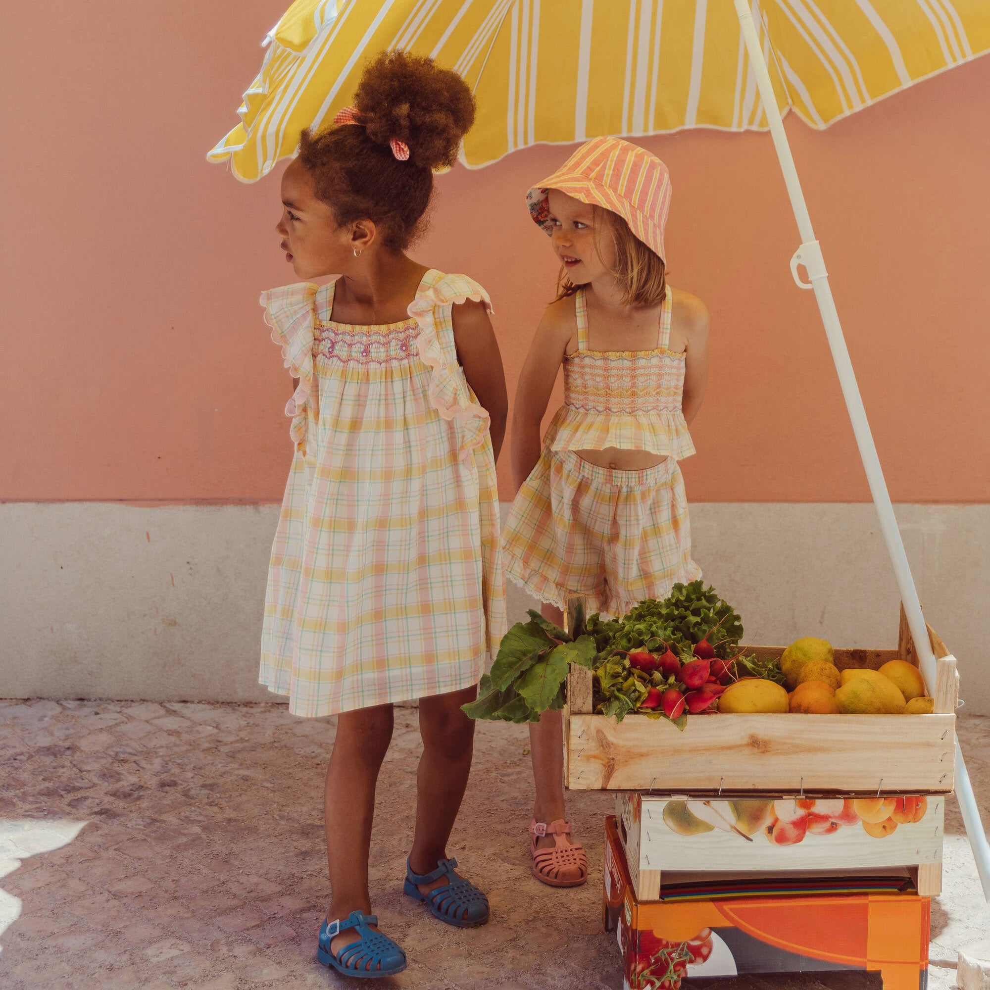 Louise Misha-Girls Yellow Floral Cotton Dress