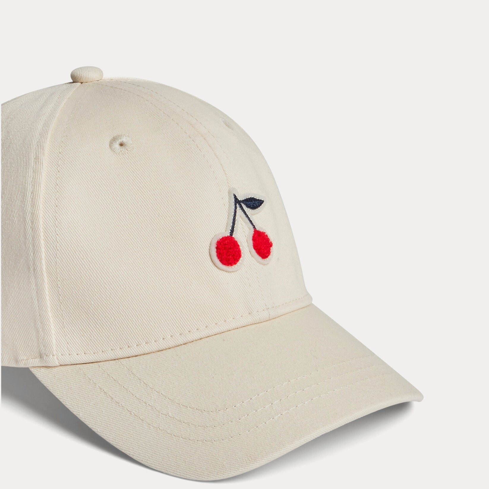 Bonpoint-Ivory Cherry Embroidered Duckbill Cap