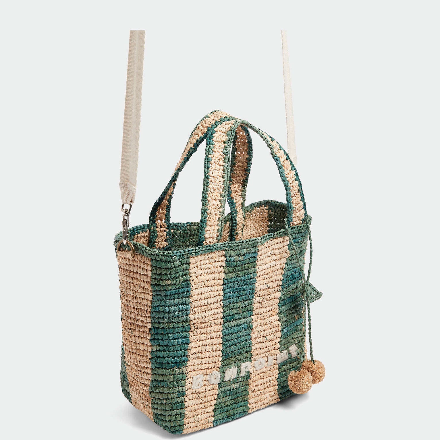 Green And Yellow Color Blocked Straw Woven Handbag