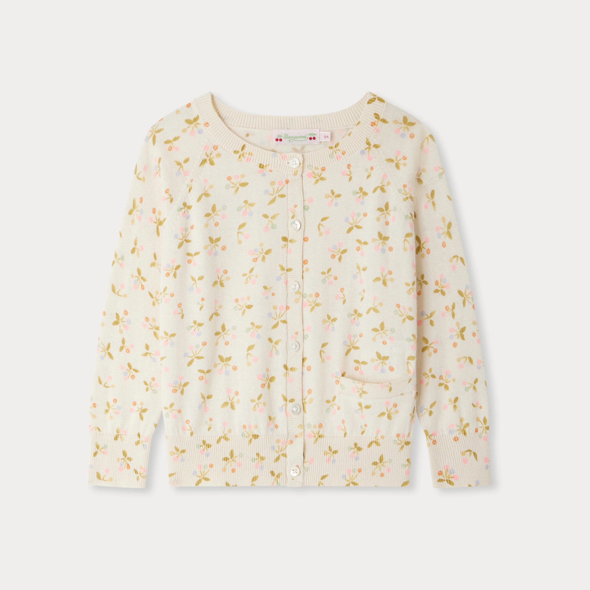 Bonpoint-Girls Light Yellow Floral Embroidered Cotton Cardigan