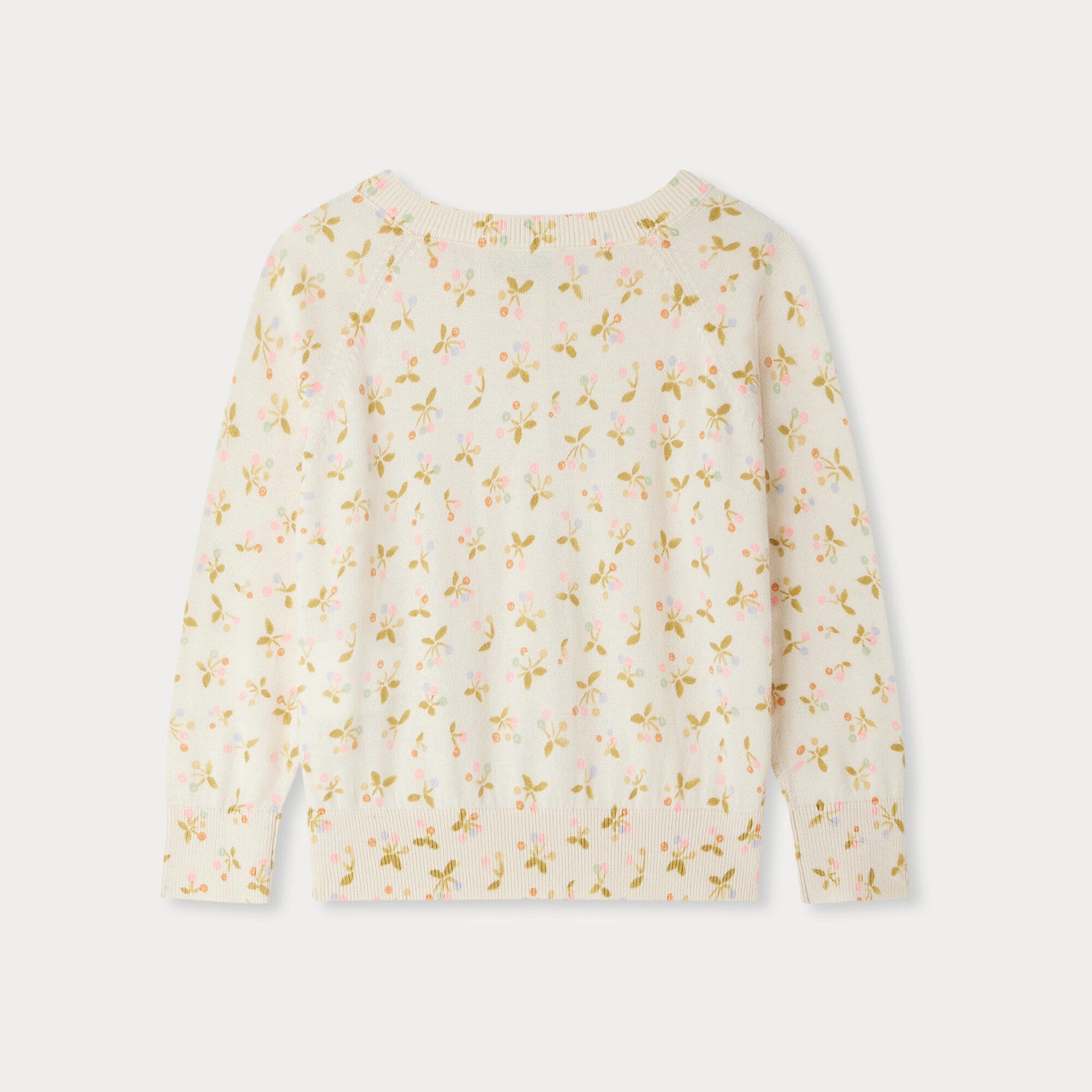 Bonpoint-Girls Light Yellow Floral Embroidered Cotton Cardigan