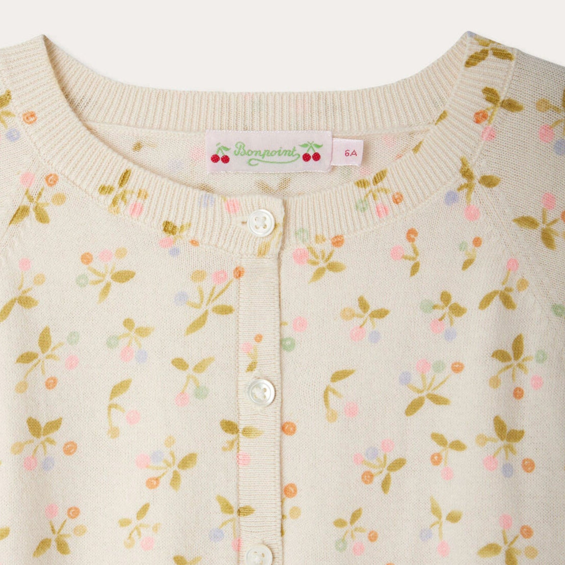 Bonpoint-Girls Light Yellow Floral Embroidered Cotton Cardigan