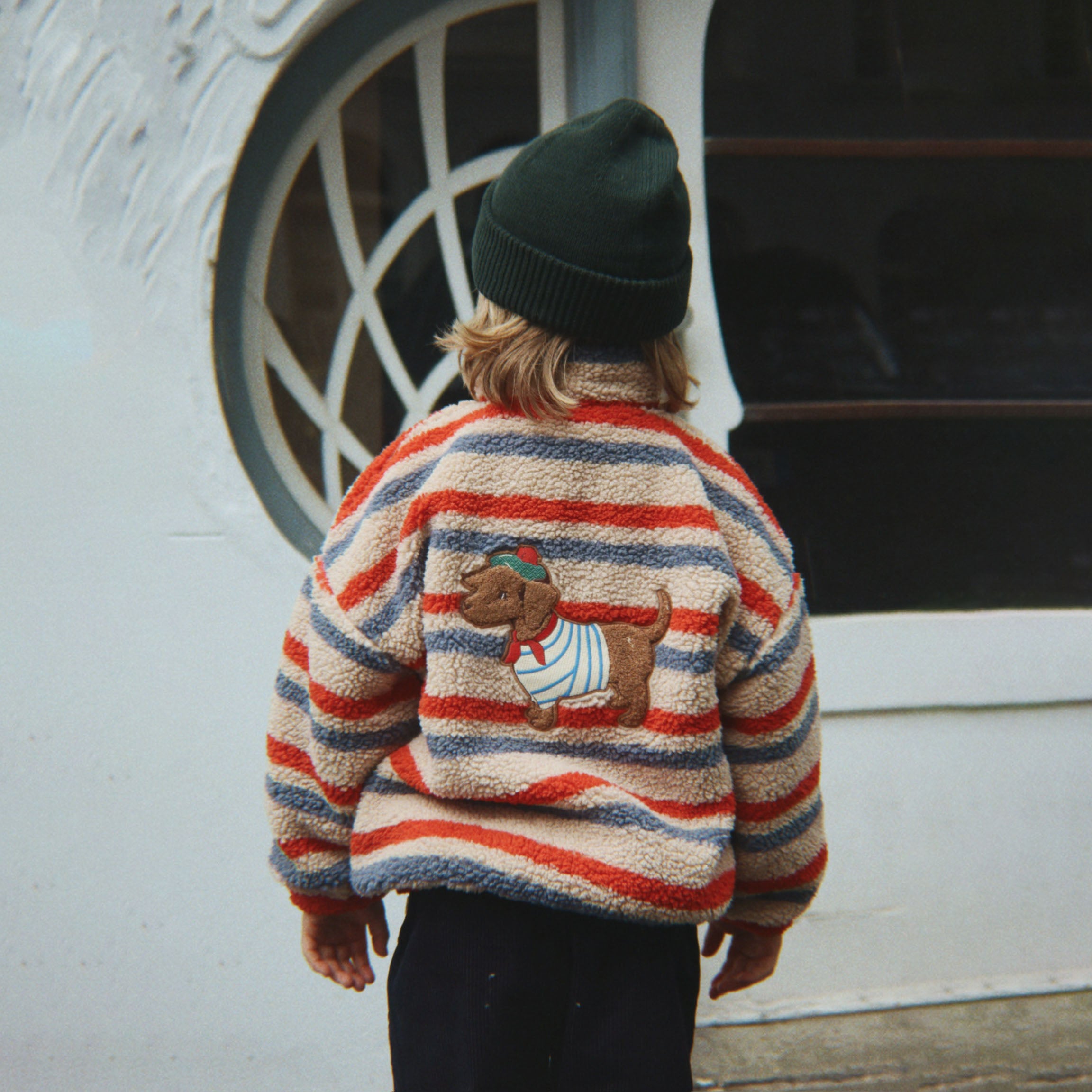 Konges Sløjd-Kids Jody Embroidery Teddy Jacket Grs Tangerine Stripe
