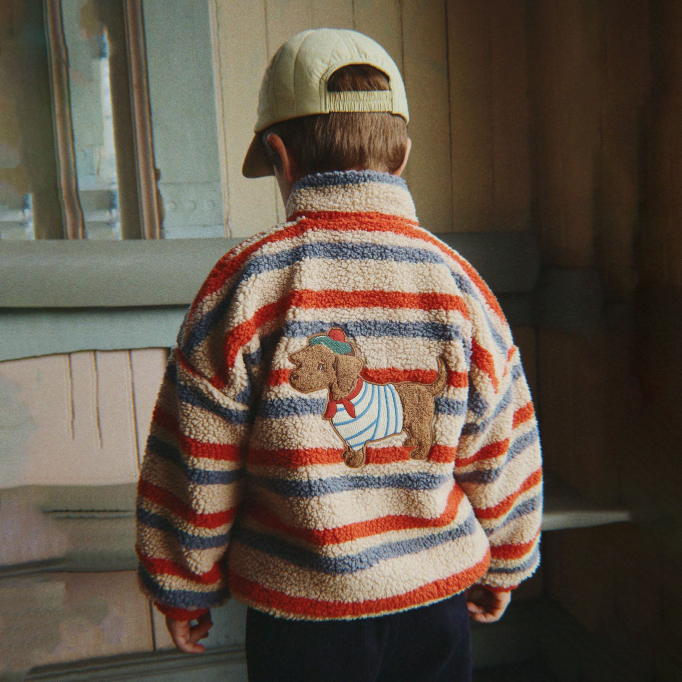Konges Sløjd-Kids Jody Embroidery Teddy Jacket Grs Tangerine Stripe
