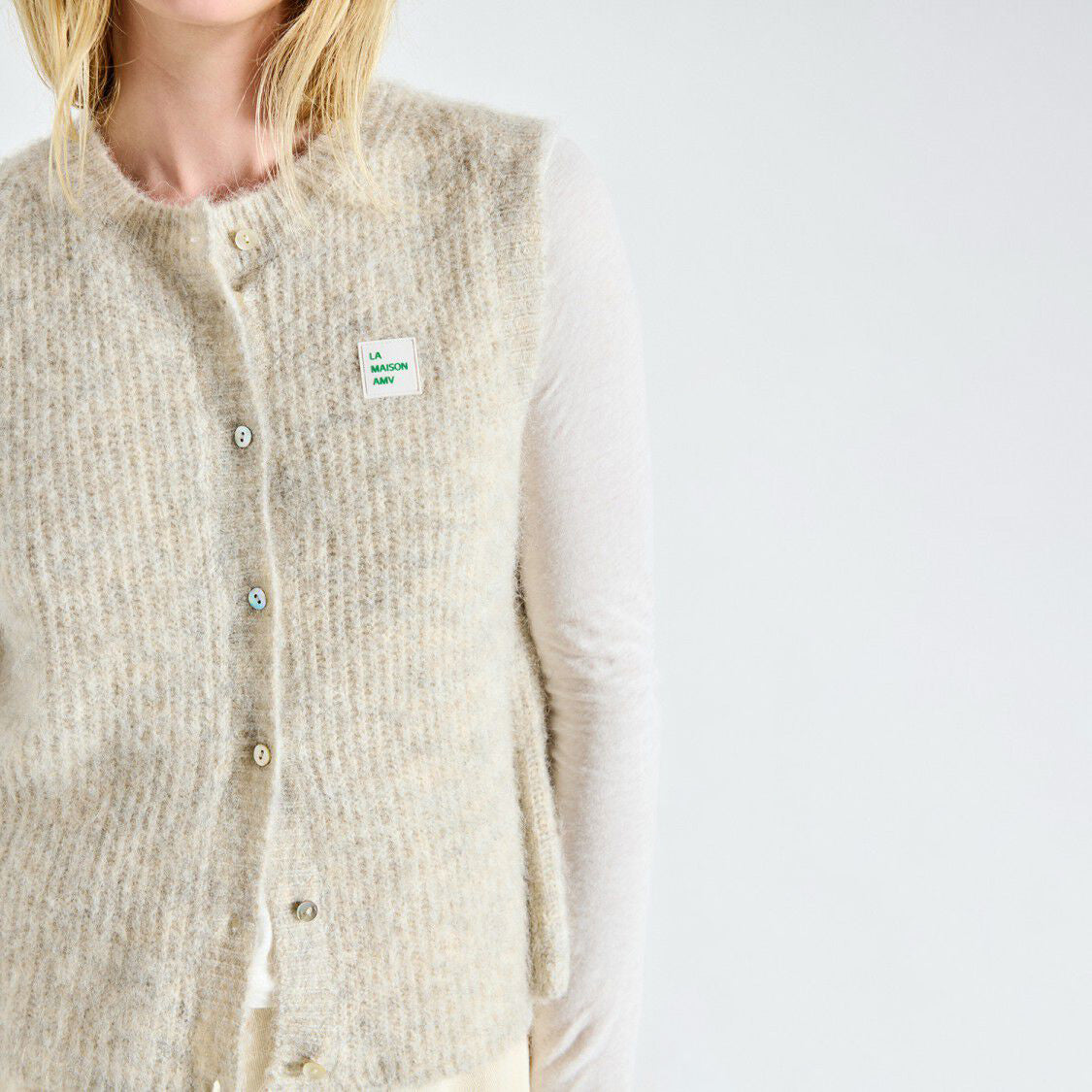 American Vintage-Women Gilet SM Col Rond East Poudreuse Chine