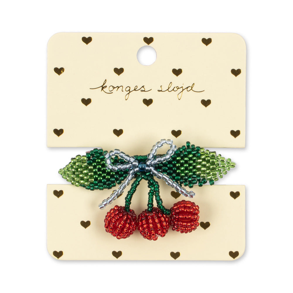 Konges Sløjd-Beaded Cherry Bow Big Hair Clip Cherry
