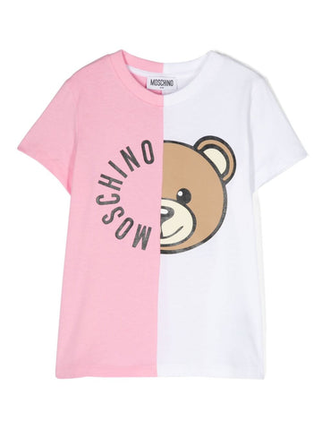 SS TEE DUO COLOR WITH TXT LOGO AND BEAR HEAD-SWEET PNK