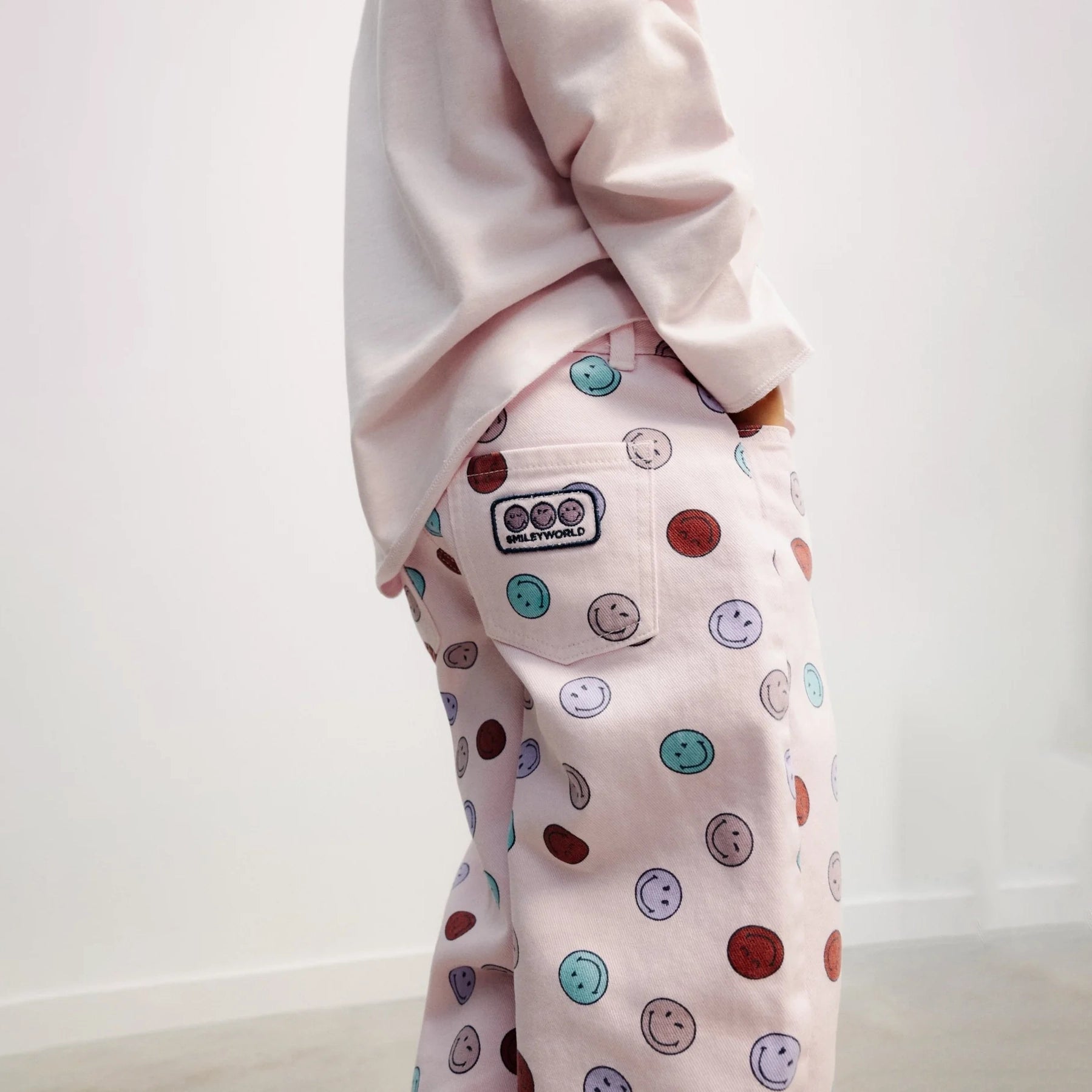 The New Society-Smiley Denim Trouser Smiley Print