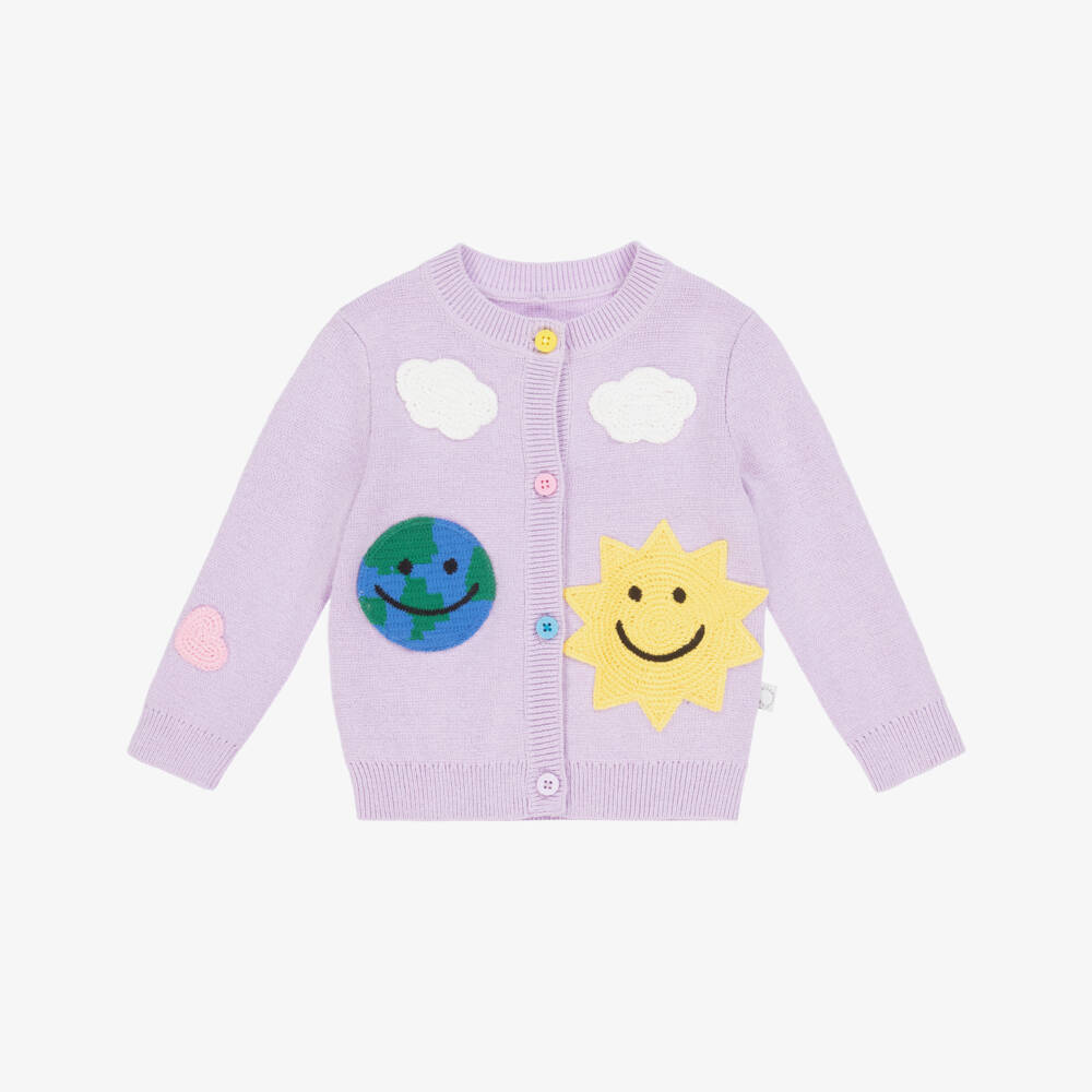 Stella McCartney Kids-Baby Girl Cardigan With Stay Earthy Crochet Patches Purple