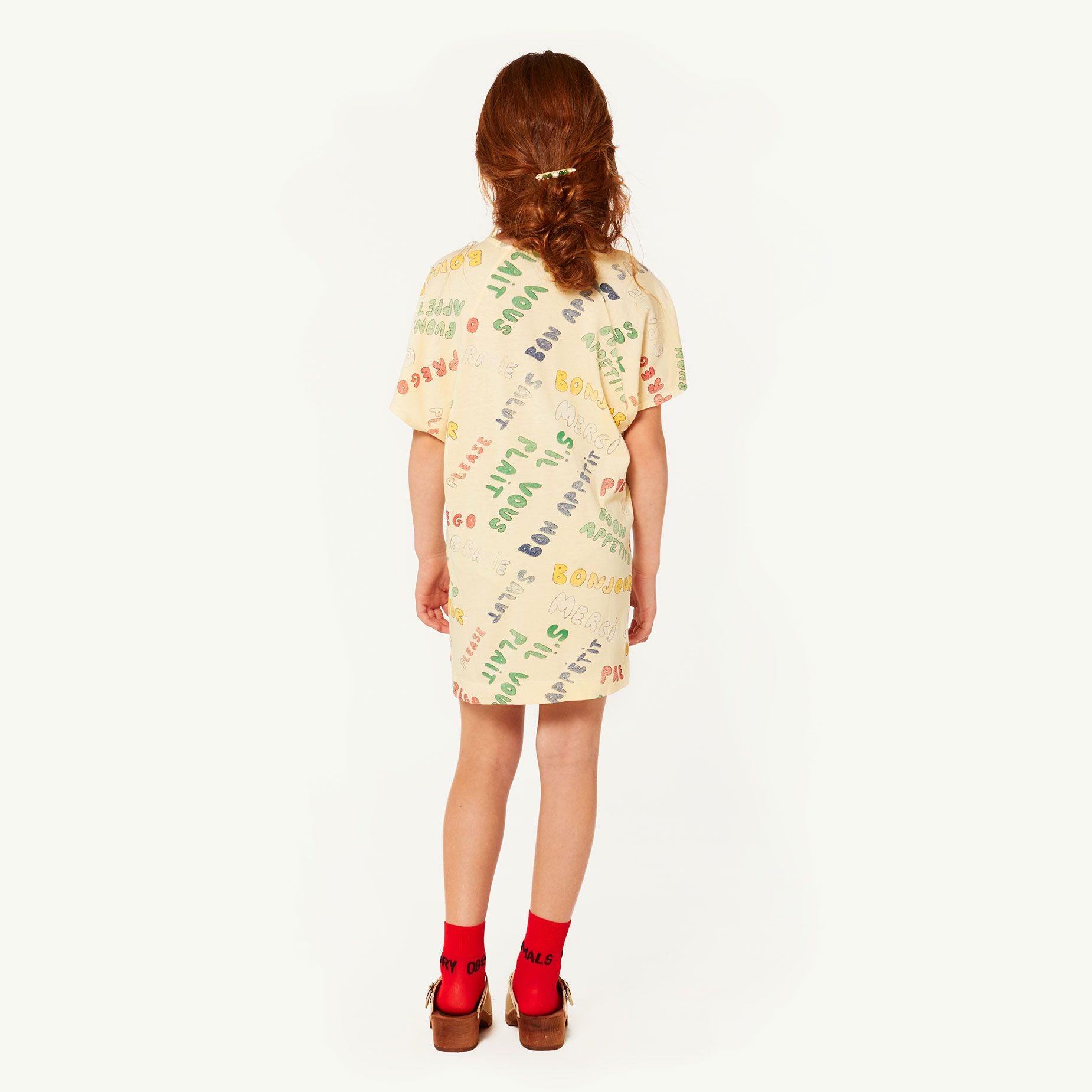 DRAGON KIDS DRESS, YELLOW WORDS - Cemarose Children's Fashion Boutique