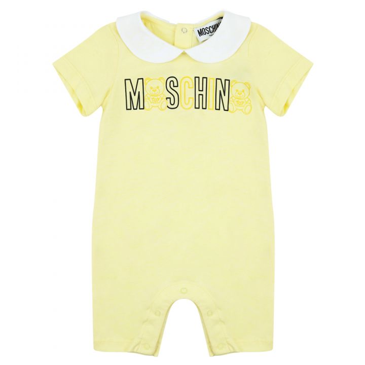 JERSEY ROMPER WITH GIFT BOX GRAPHIC PRINT, GOLD