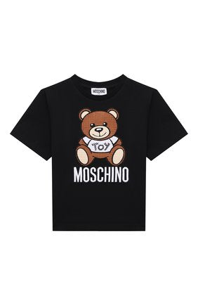 TOY BEAR AND TEXT FRONT LOGO MAXI SS TEE, BLACK