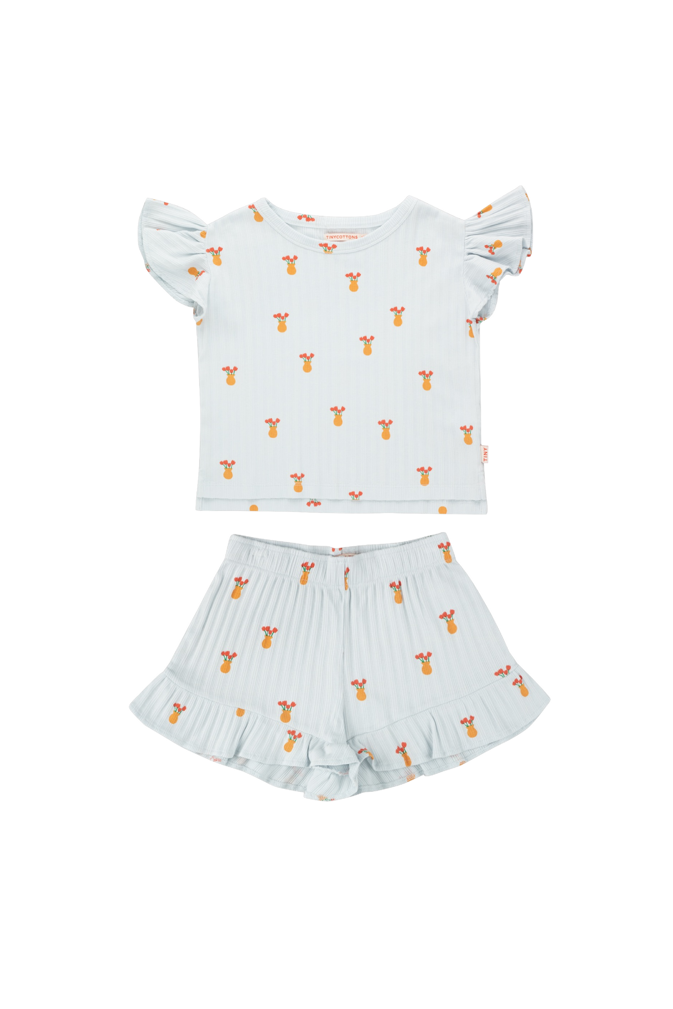 TULIPS CROP TEE+ FRILLS SHORT, pale blue/orange