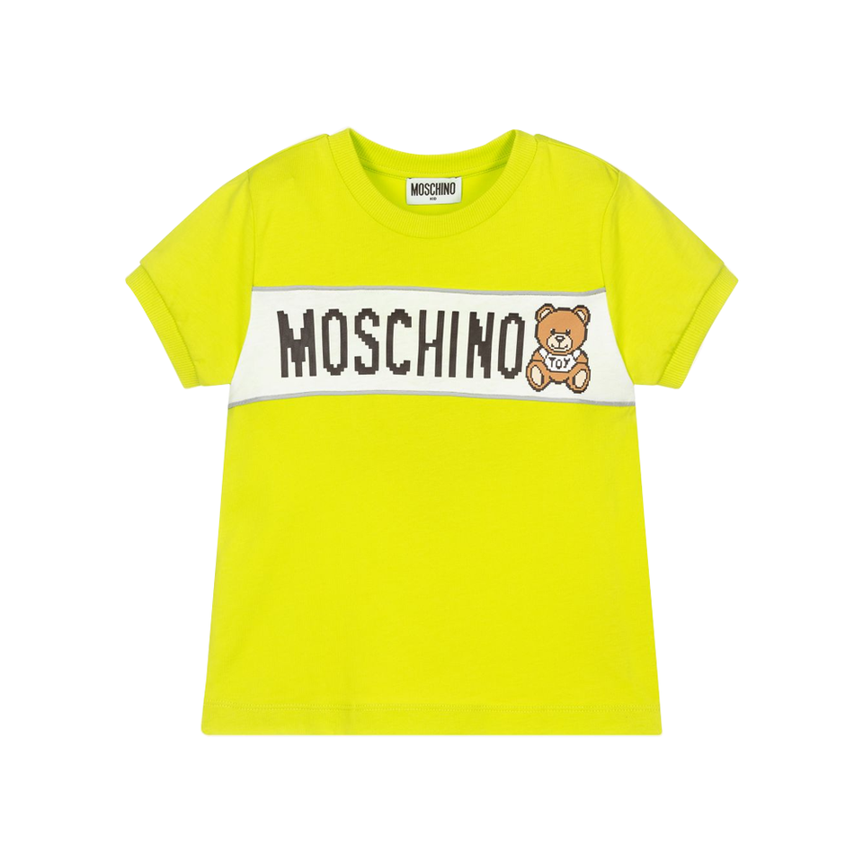BOY'S PIXEL TEXT AND BEAR LOGO SS TEE, LIME