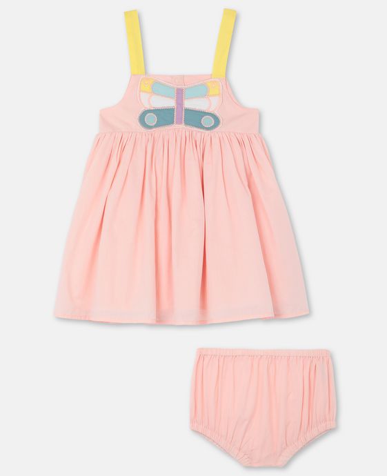 BABY GIRL DRESS WITH MULTICOLOR BUTTERFLY PATCH,PINK - Cémarose Canada