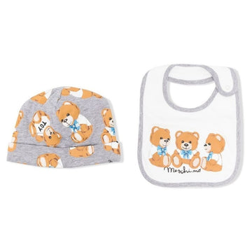 BABY HAT BIB IN G B WITH ALLOVER PRINTED BEAR - GREY Toy