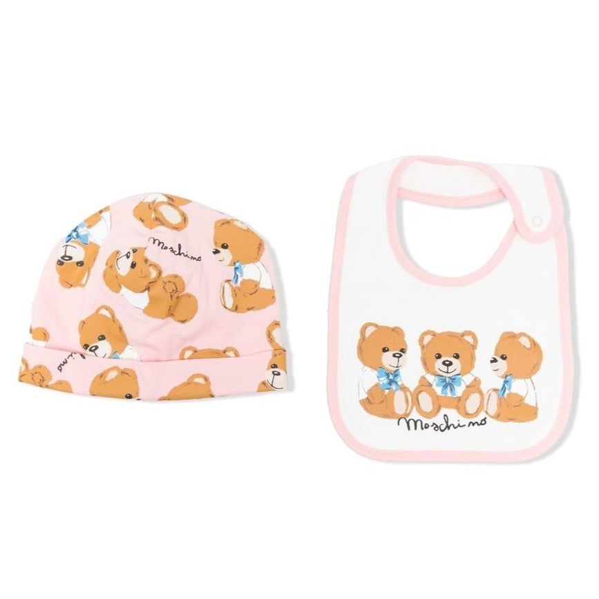 BABY HAT BIB IN G B WITH ALLOVER PRINTED BEAR - SUGAR TOY