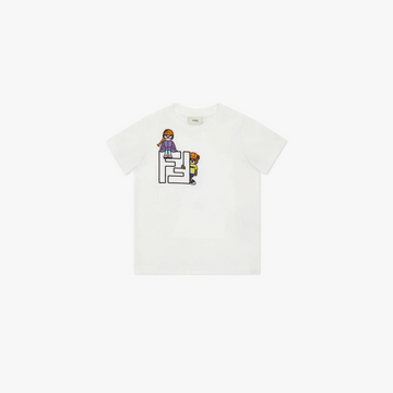 SS TEE WITH EMBROIDERED FF LOGO AND GIRL BEAR, WHITE