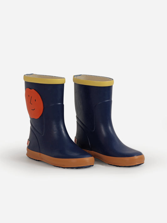 Orange Faces rain boots, Twilight Blue