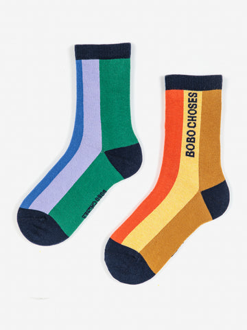 Multi color stripes long socks