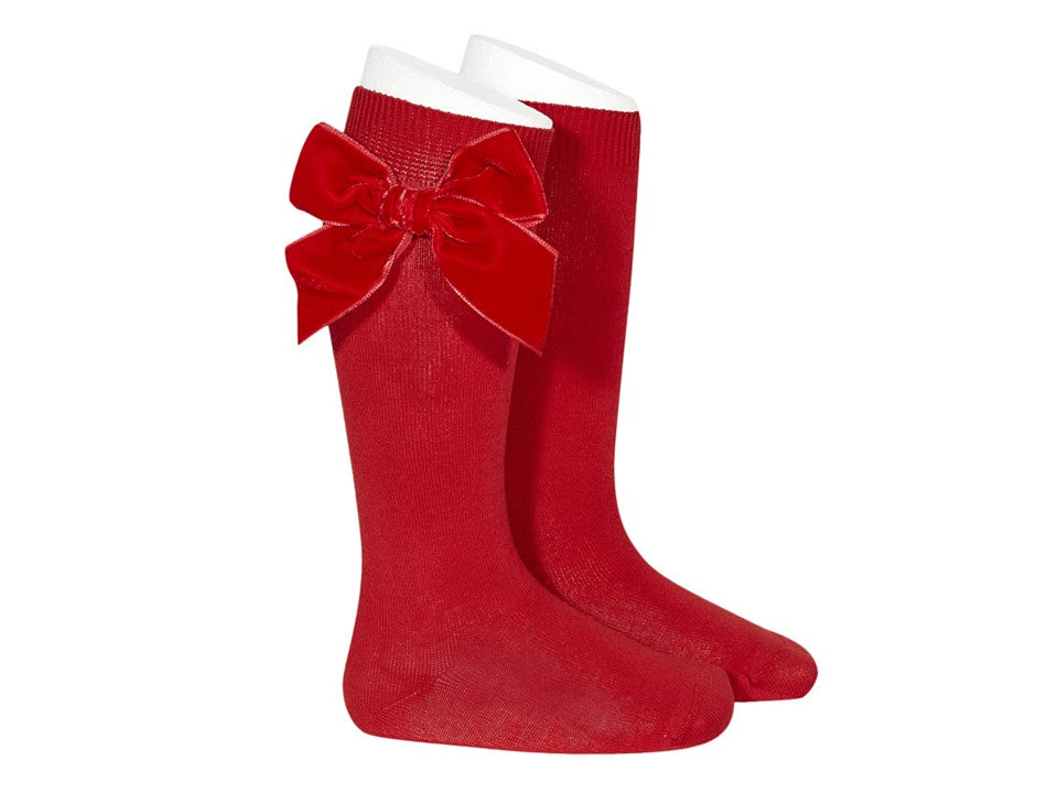 Side Velvet Bow Knee-High Socks, 2.489/2-550 - Cemarose Children's Fashion Boutique