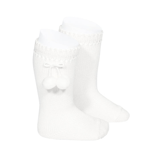 PERLE KNEE HIGH SOCKS WITH POMPOMS, 2.504/2-200 - Cemarose Children's Fashion Boutique