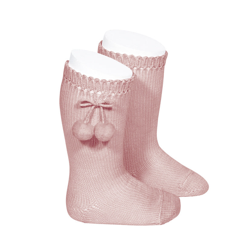 PERLE KNEE HIGH SOCKS WITH POMPOMS,2.504/2.526 - Cemarose Children's Fashion Boutique