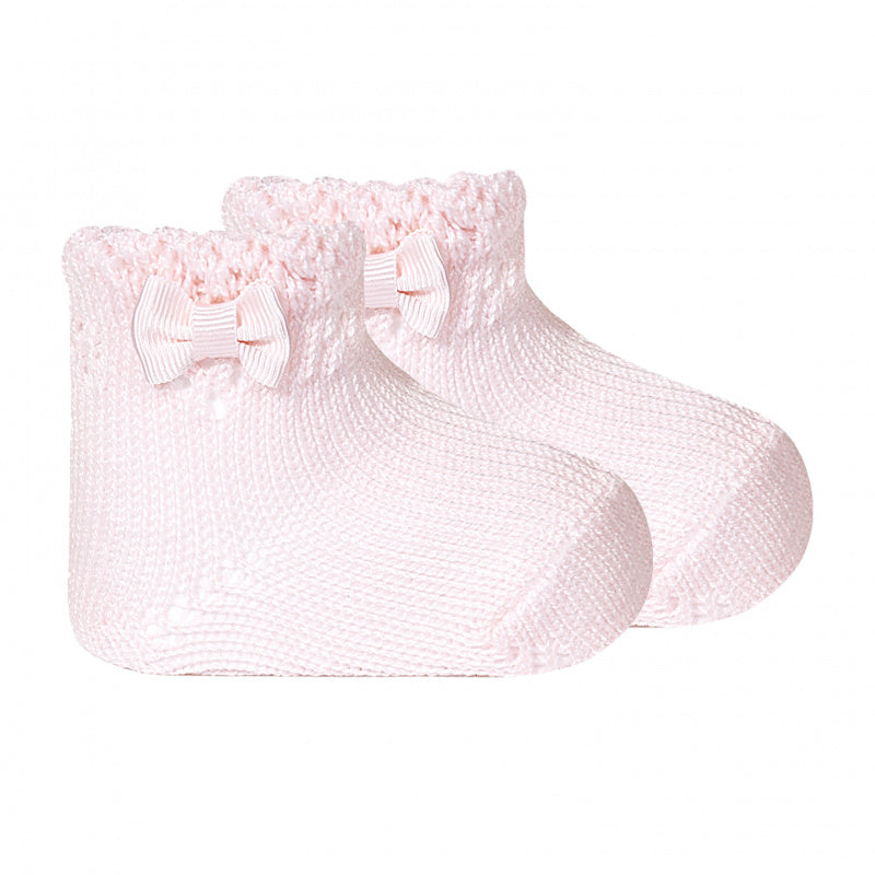PERLE OPENWORK ANKLE SOCKS WITH BOW, 2.543/4-500 - Cemarose Children's Fashion Boutique