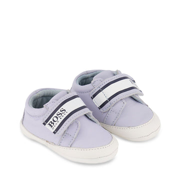 BOYS CRIB SHOES WITH LOGO IN GIFT BOX, PALE BLUE