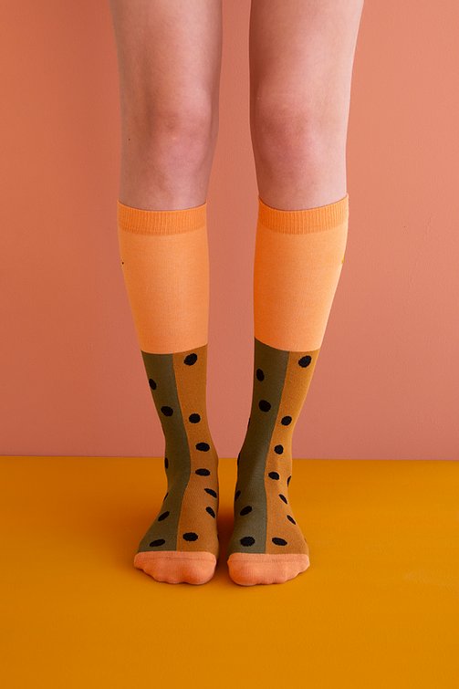 knee high socks | black freckles | caramel fudge + seventies green - Cémarose Canada