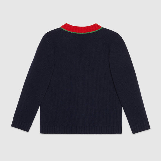 Children's wool cardigan with G patch - Cémarose Canada