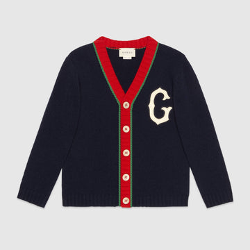 Children's wool cardigan with G patch - Cémarose Canada