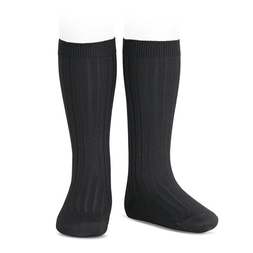 Basic rib knee high socks - Black