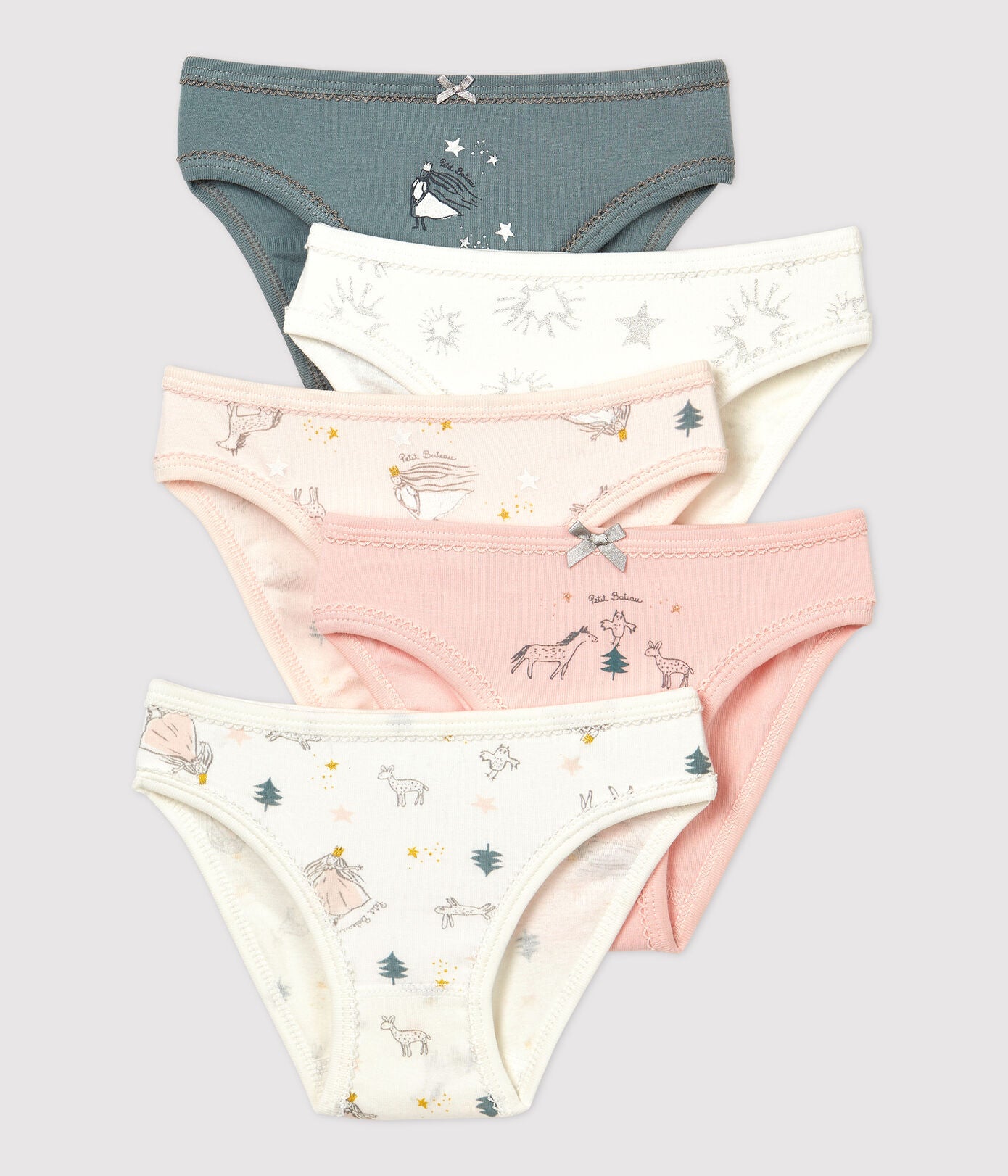 GIRLS' SPARKLY COTTON BRIEFS - 5-PACK