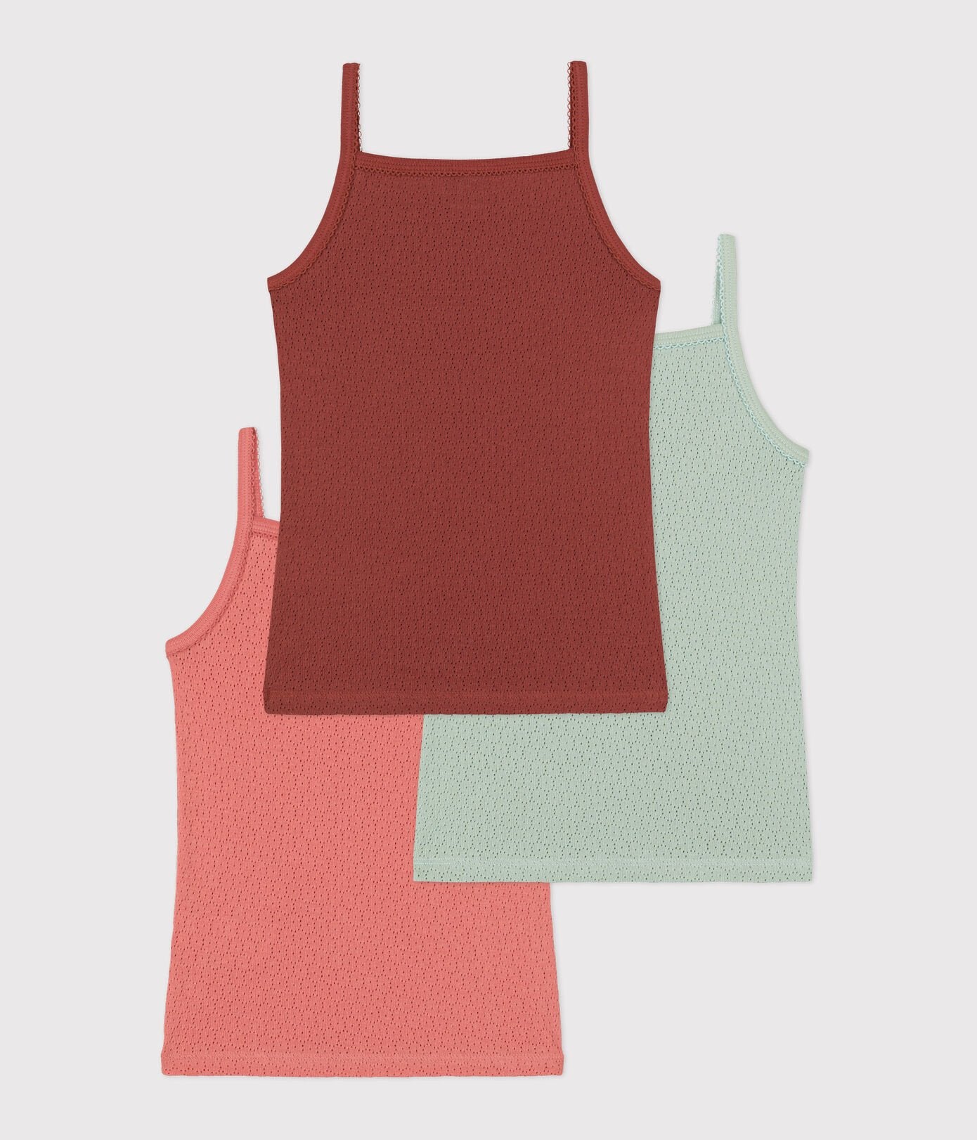 GIRLS' PLAIN COTTON OPENWORK VEST TOPS - 3-PACK