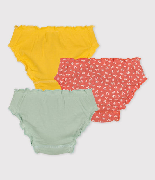 GIRLS' FLORAL RUFFLED COTTON BRIEFS - 3-PACK