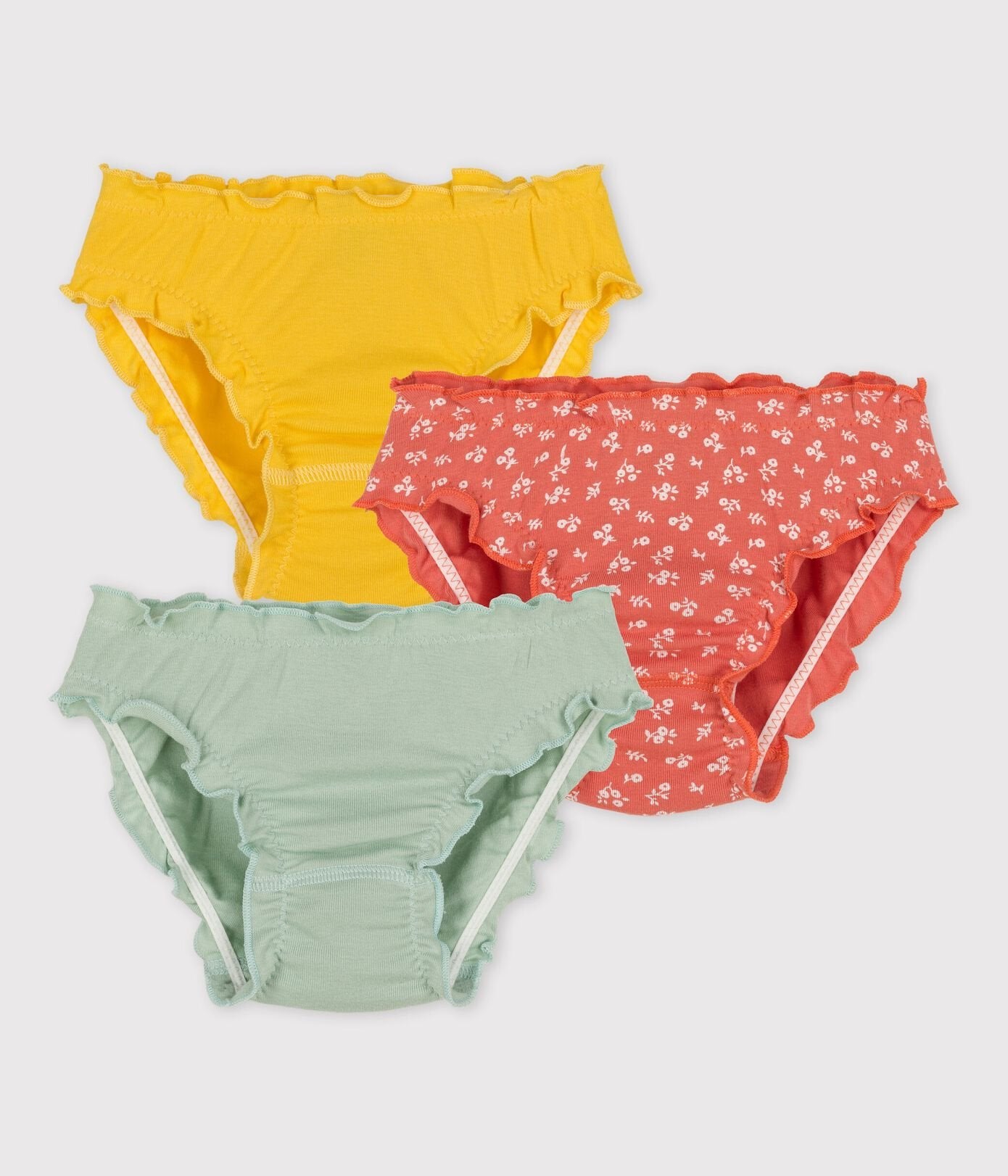 GIRLS' FLORAL RUFFLED COTTON BRIEFS - 3-PACK