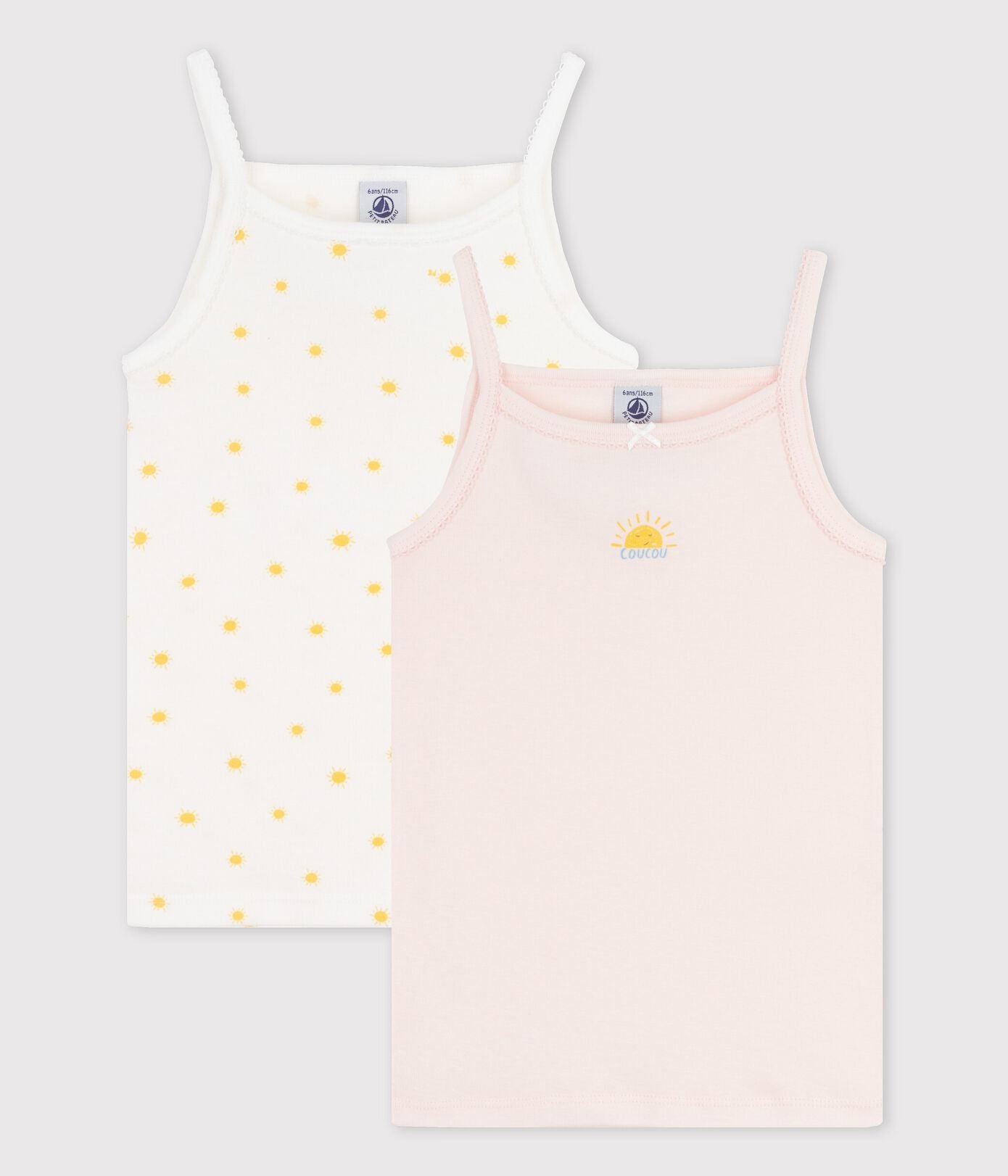 GIRLS' SUN PRINT ORGANIC COTTON VEST TOPS - 2-PACK