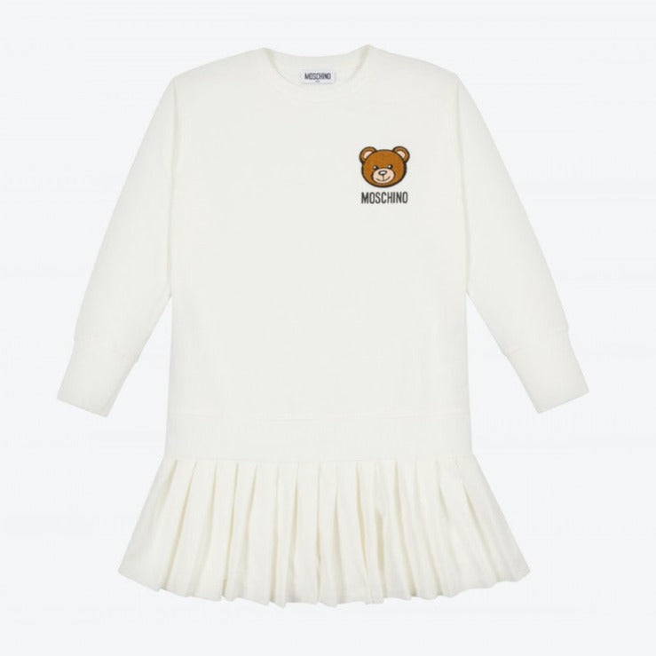GIRL LS DRESS WITH BEAR PATCH - CLOUD
