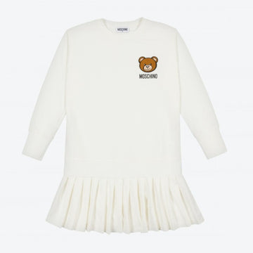 GIRL LS DRESS WITH BEAR PATCH - CLOUD