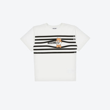 SS MAXI TEE WITH STRIPES AND TOY BEAR - CLOUD