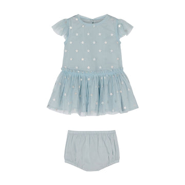 BABY GIRL HOLOGRAPHIC STARS TULLE DRESS, BLUE