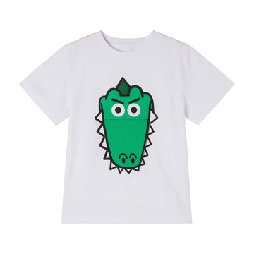 BOYS COTTON JERSEY TEE W/FUNNY CROCO FACE MOUTH, WHITE