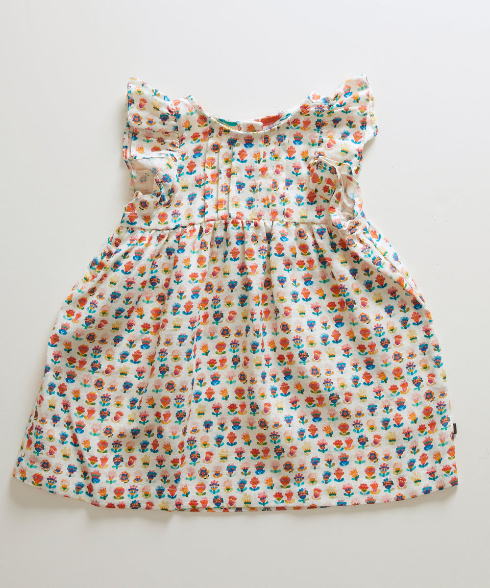 Linen Ruffle Dress-Multi/Small Flwr