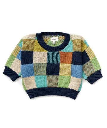 Patchwork Sweater, cerulean/multi