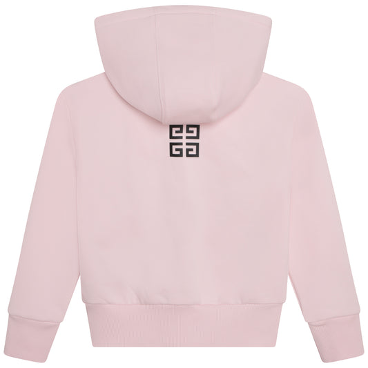 GIRLS HOODED ZIP SWEATSHIRT WITH LOGO DETAILS ON FRONT AND BACK