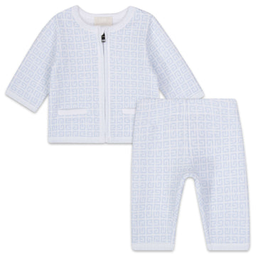 LOGO PRINT CARDIGAN AND OANT SET IN BOX - PALE BLUE