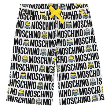 BOY SHORTS WITH ALLOVER TXT LOGO AND MINION, WHITE TOY
